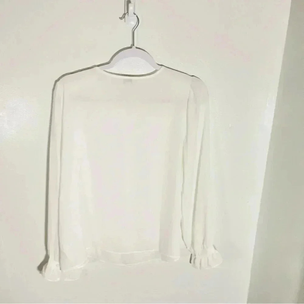 NWT J.Crew Factory Ivory Ruffle Button-Neck Blouse - Picture 8 of 10